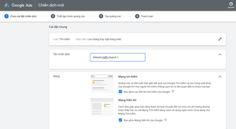 Thiết lập chiến dịch Google Ads